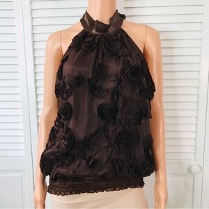 New HEART SOUL Brown Flower Halter Top Blouse Size Extra Large
